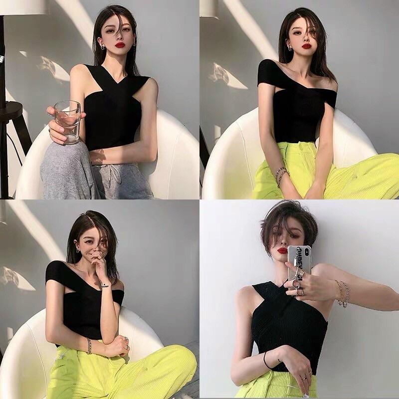 Áo len nữ kiểu cổ vắt chéo sexy hàng Quảng Châu