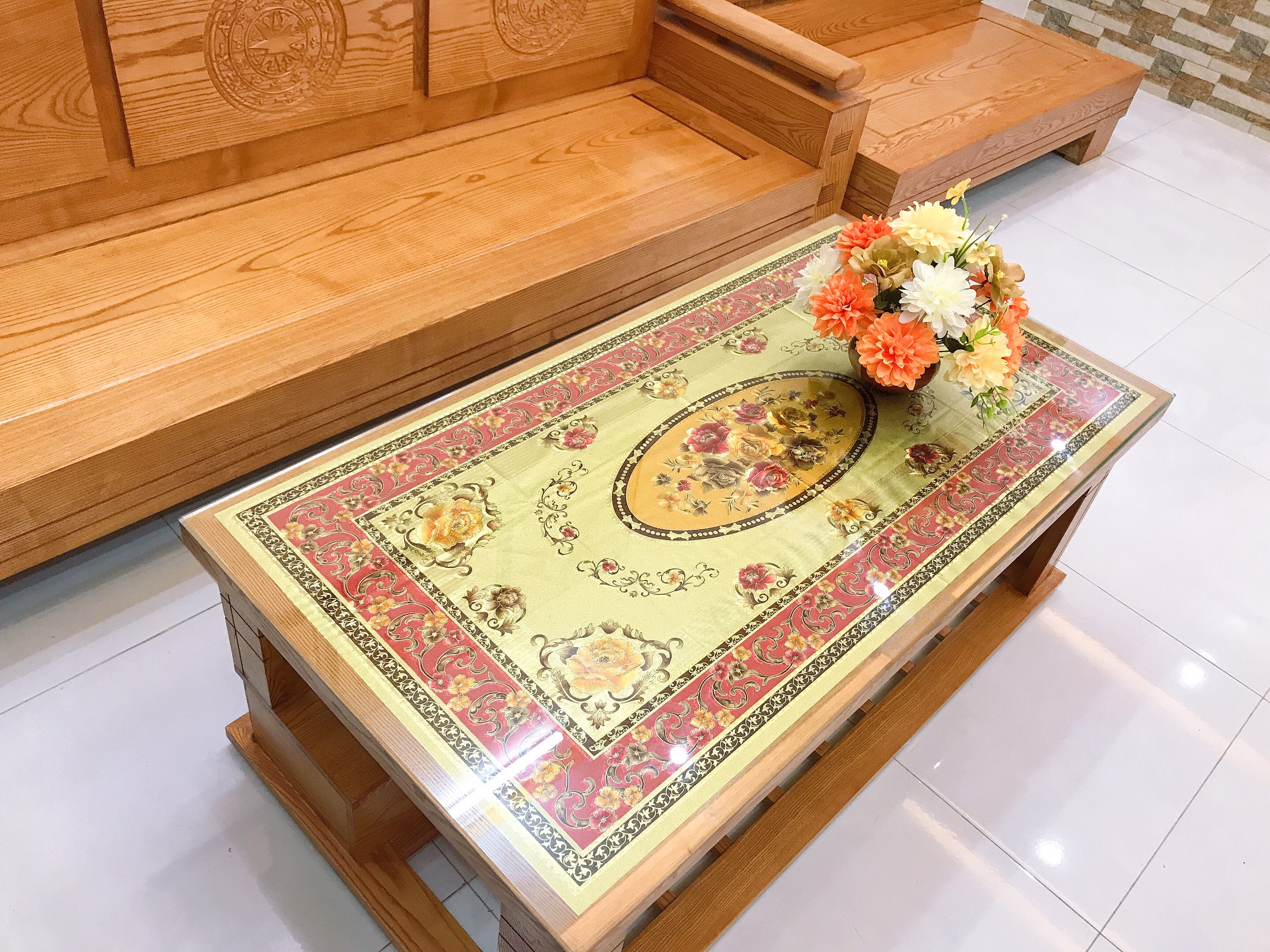 Khăn trải bàn rộng 60cm dài 120cm hoa văn nổi 3D sang trọng