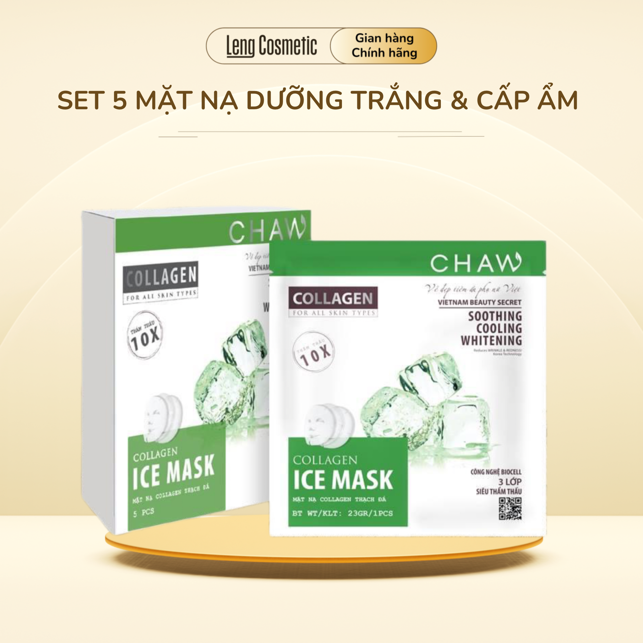 Hộp 5 Mặt nạ Dưỡng trắng & cấp ẩm Natural Whitening Mask 25g x5 gói