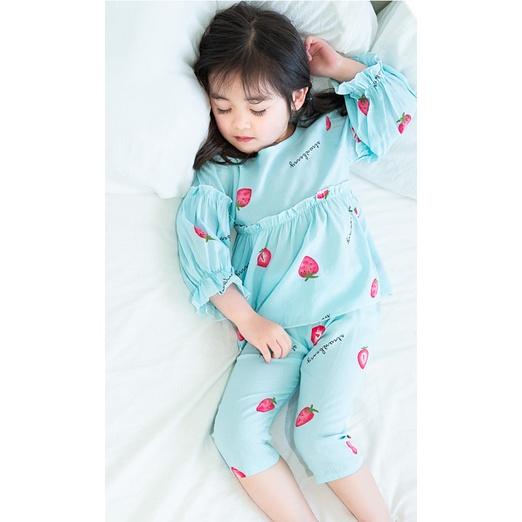 Bộ quần áo dài tay mặc nhà chất mát cho bé gái họa tiết ngẫu nhiên