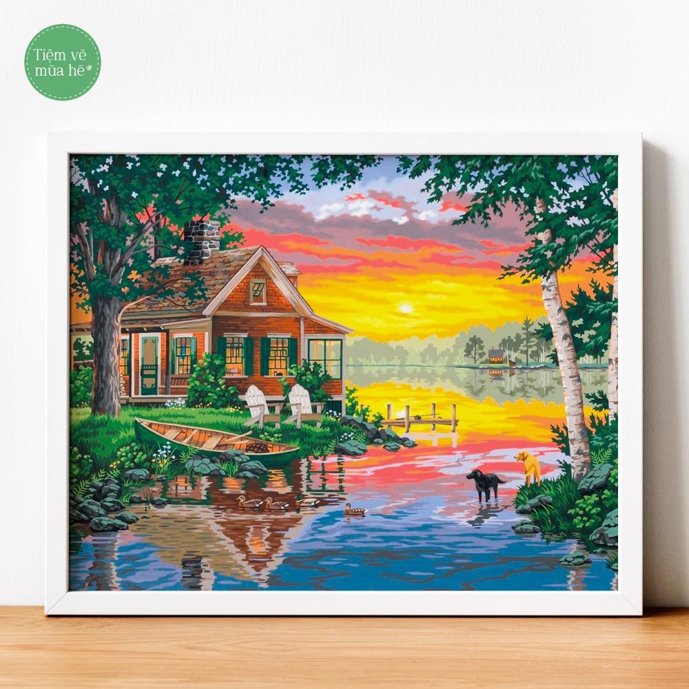 Tranh số hóa  - Ngôi nhà bên sông đã căng khung 40x50cm 28 màu