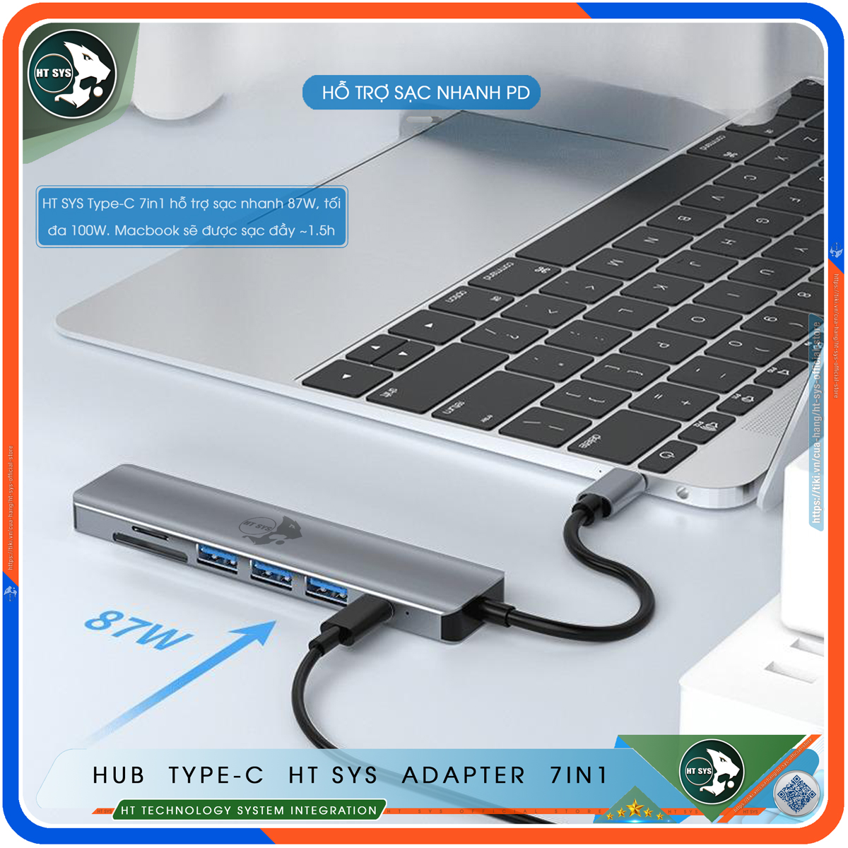 Hub Type C To HDMI HT SYS 7in1 Chuẩn HDTV - Hub Chuyển Đổi USB Type-C 7 Cổng - HDMI 4K, USB 3.0, USB-C, Sạc Nhanh Type C PD, Khe Đọc Thẻ SD/TF - Kết Nối Tốc Độ Cao - Dành Cho MacBook, Tivi, Laptop, PC, Máy Tính Bảng, Smartphone – Hàng Chính Hãng