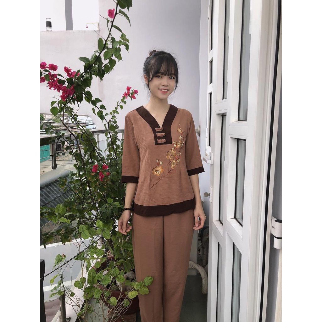 ĐỒ LAM ĐI CHÙA Cổ Chữ Y Vải Đũi