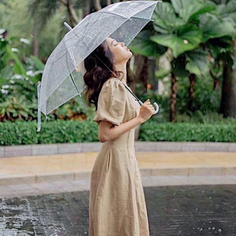 Đầm váy cổ tròn viền sọc nâu 2 màu  phù hợp đi làm đi chơi dạo phố