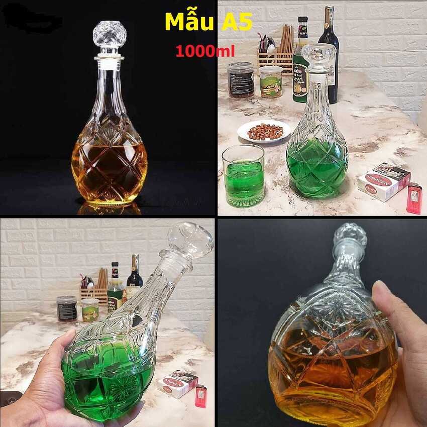 Vỏ Chai Đựng Rượu 1 Lít mẫu giọt nước hoa văn trái dứa – Chai Thủy Tinh Đựng Rượu 1000ML - Bình Đựng Rượu Thủy Tinh siêu trong