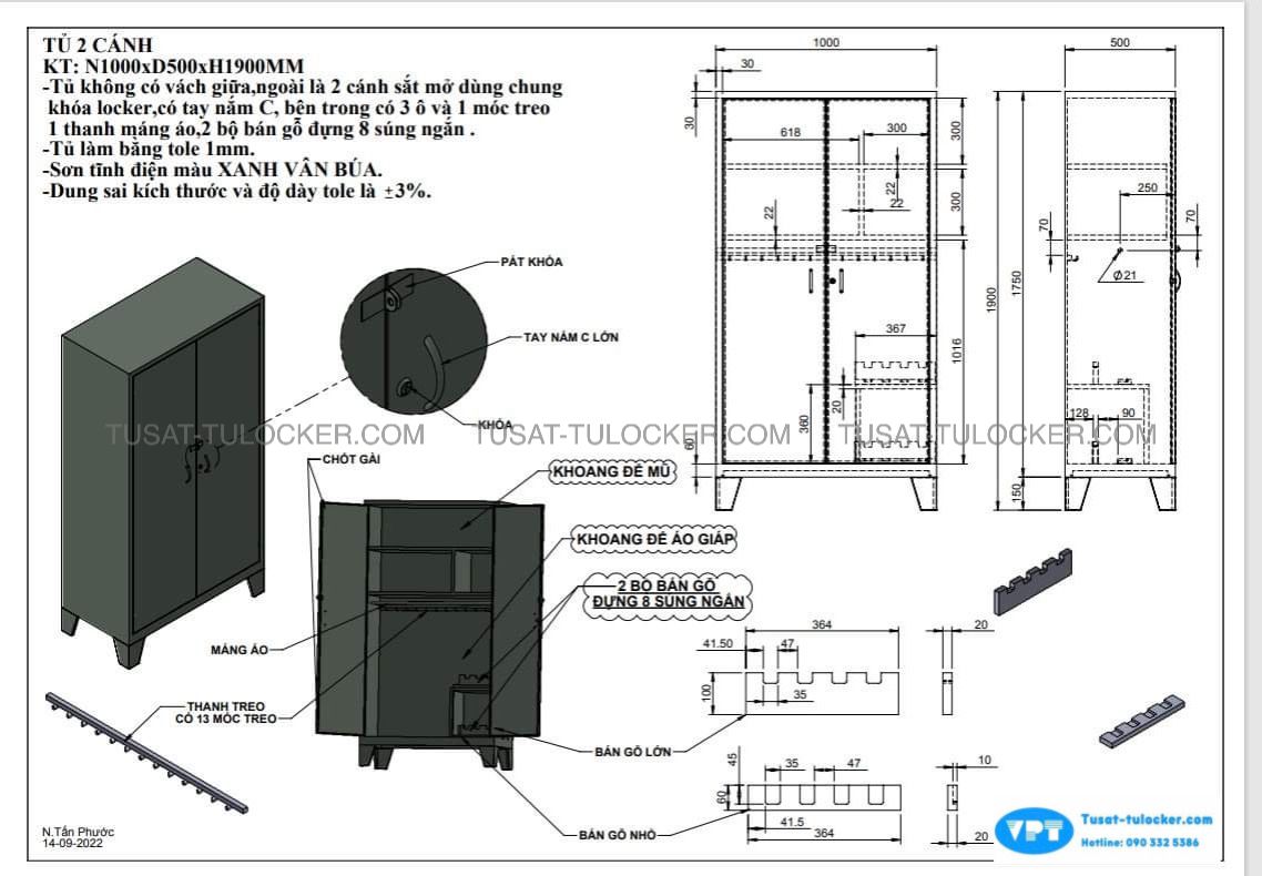 Tủ Để Súng Chuyên Dụng, Tủ Để Súng 2 Cánh VPT-02