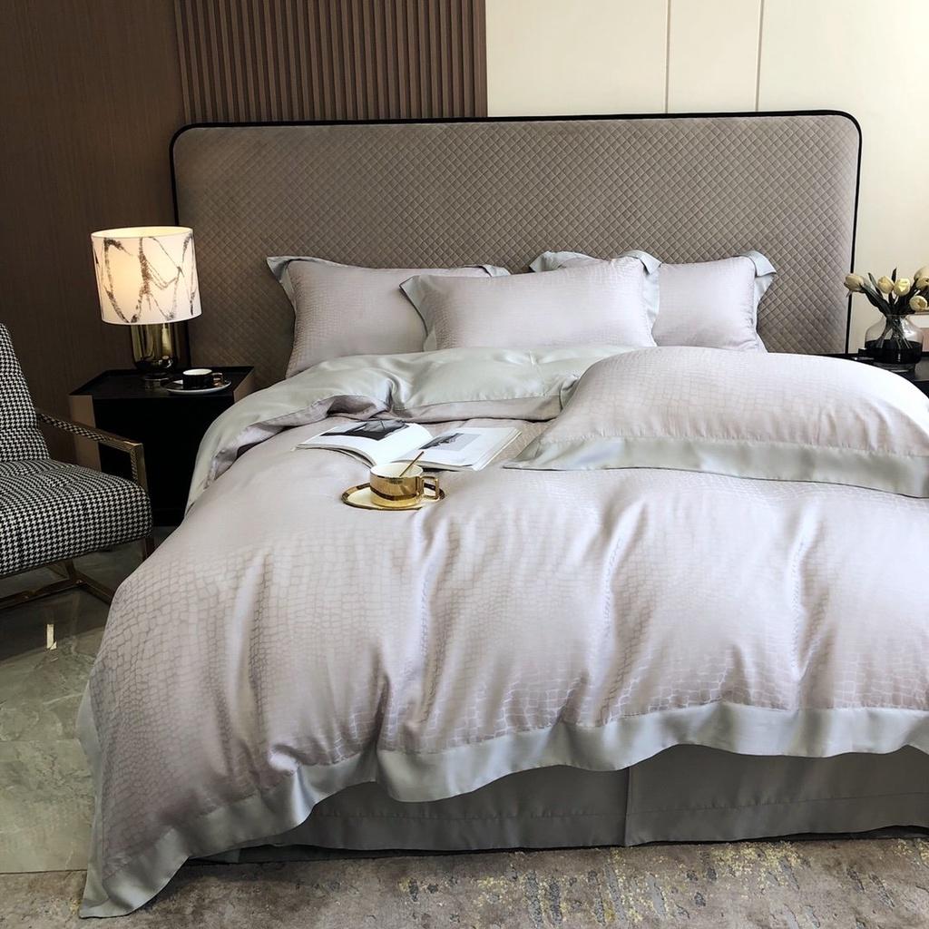 Bộ chăn ga gối 4 món 100%Tencel 120s cao cấp, họa tiết Xương cá cách điệu với kiểu dệt Jacquard sang trọng, mềm mịn mát