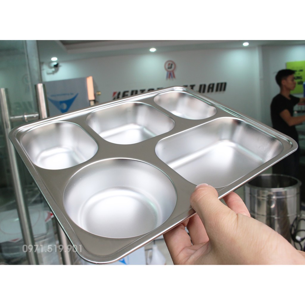 Khay cơm inox 5 ngăn sâu lòng hàn quốc giá rẻ (28 x 22 x 4cm