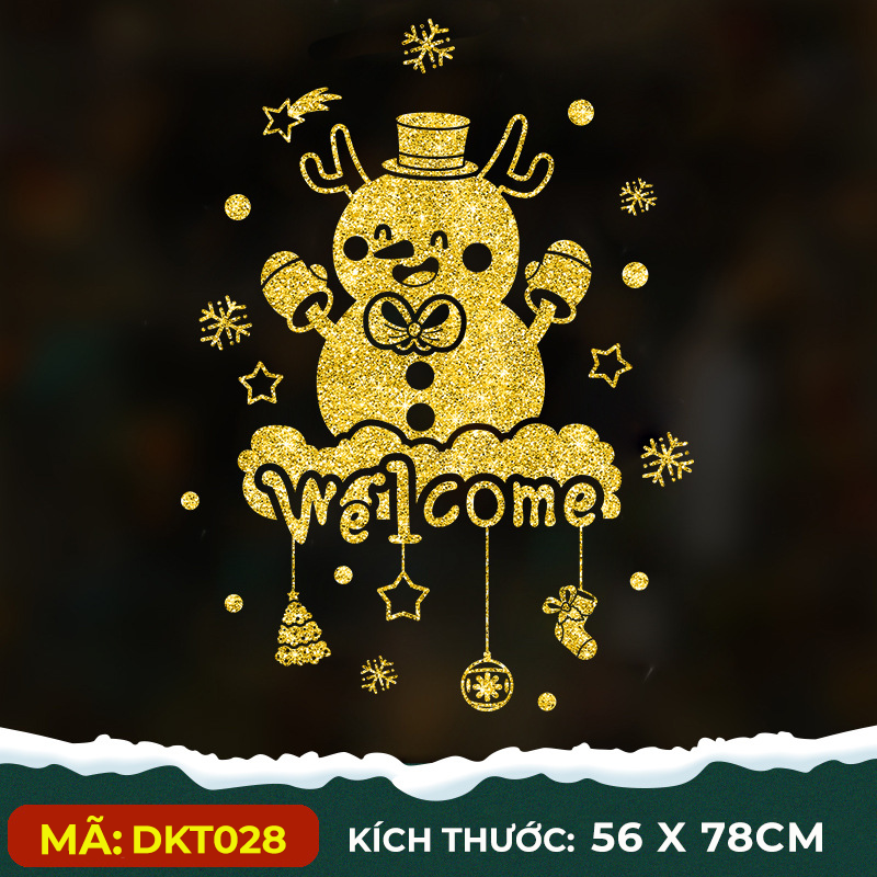 Decal trang trí noel giáng sinh kim tuyến vàng, lung linh mới nhất