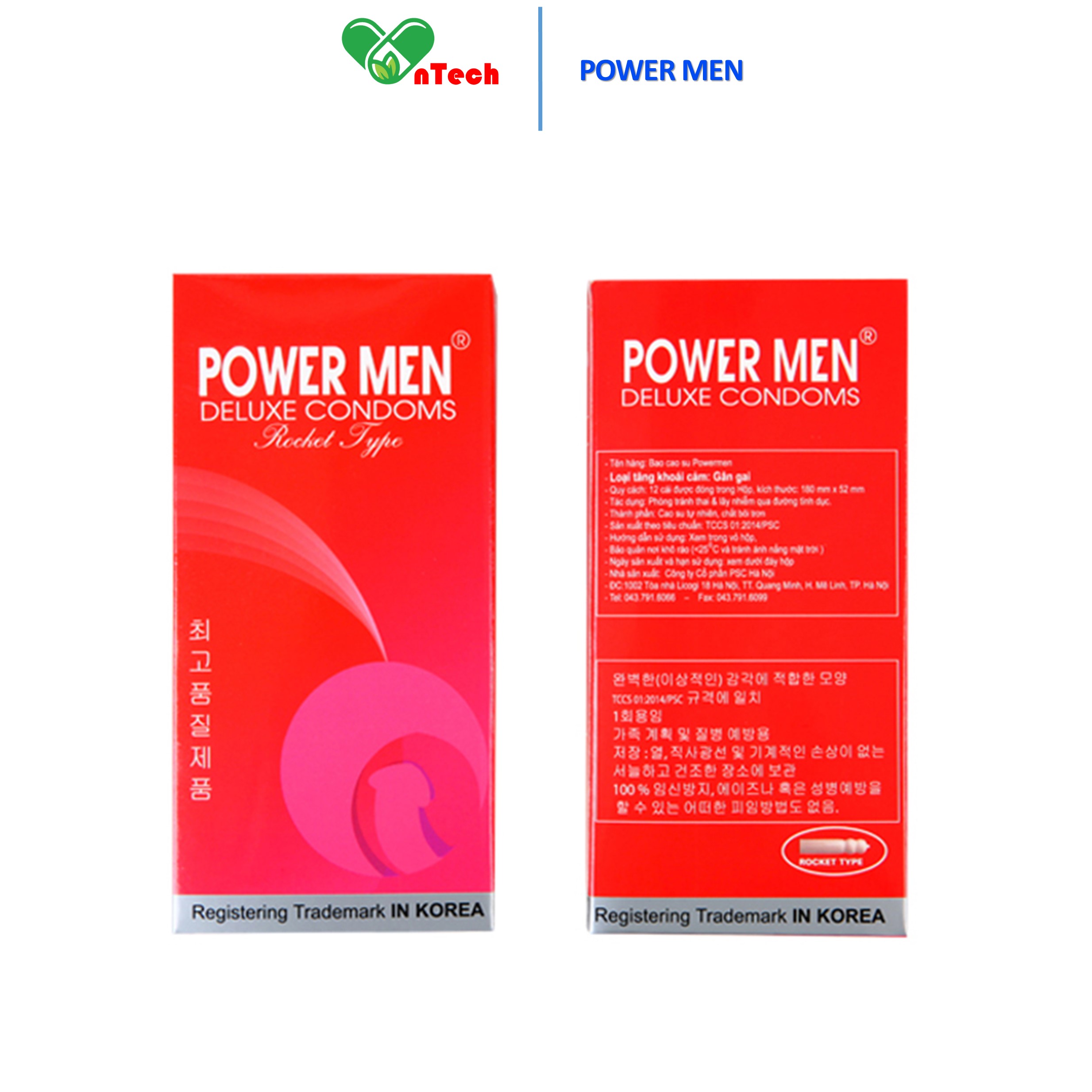 Bao cao su POWER MEN ROCKET TYPE có 250 gân gai quanh thân giúp tăng khoái cảm hộp 12 chiếc