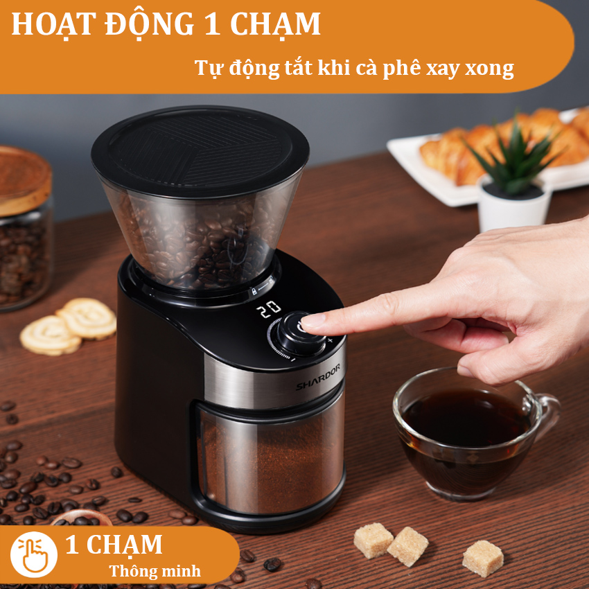 Máy xay hạt cà phê cao cấp Shardor CG836B Tích hợp 25 chế độ xay hạt cà phê - Cài đặt thời gian xay 40 giây - Hàng Nhập Khẩu