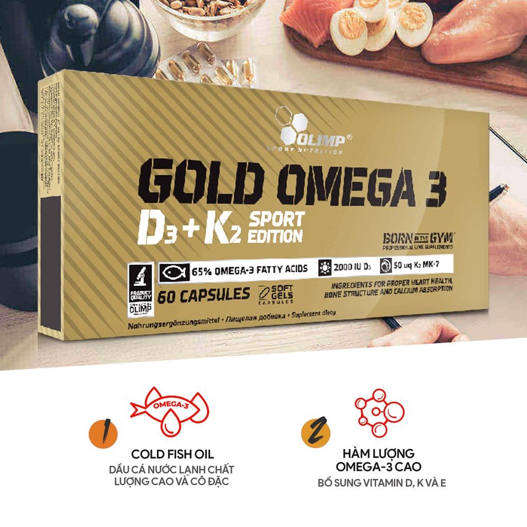 Gold Omega 3 Vitamin D3-K2 Sport Edition – Dầu cá nước lạnh vùng nước sâu nuôi tự nhiên + D3 + K2