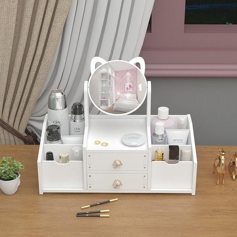 KỆ ĐỰNG ĐỒ TRANG ĐIỂM MỸ PHẨM, TRANG SỨC , ĐỒ DÙNG CÁ NHÂN NHIỀU NGĂN KÈM GƯƠNG TAI MÈO DỄ THƯƠNG