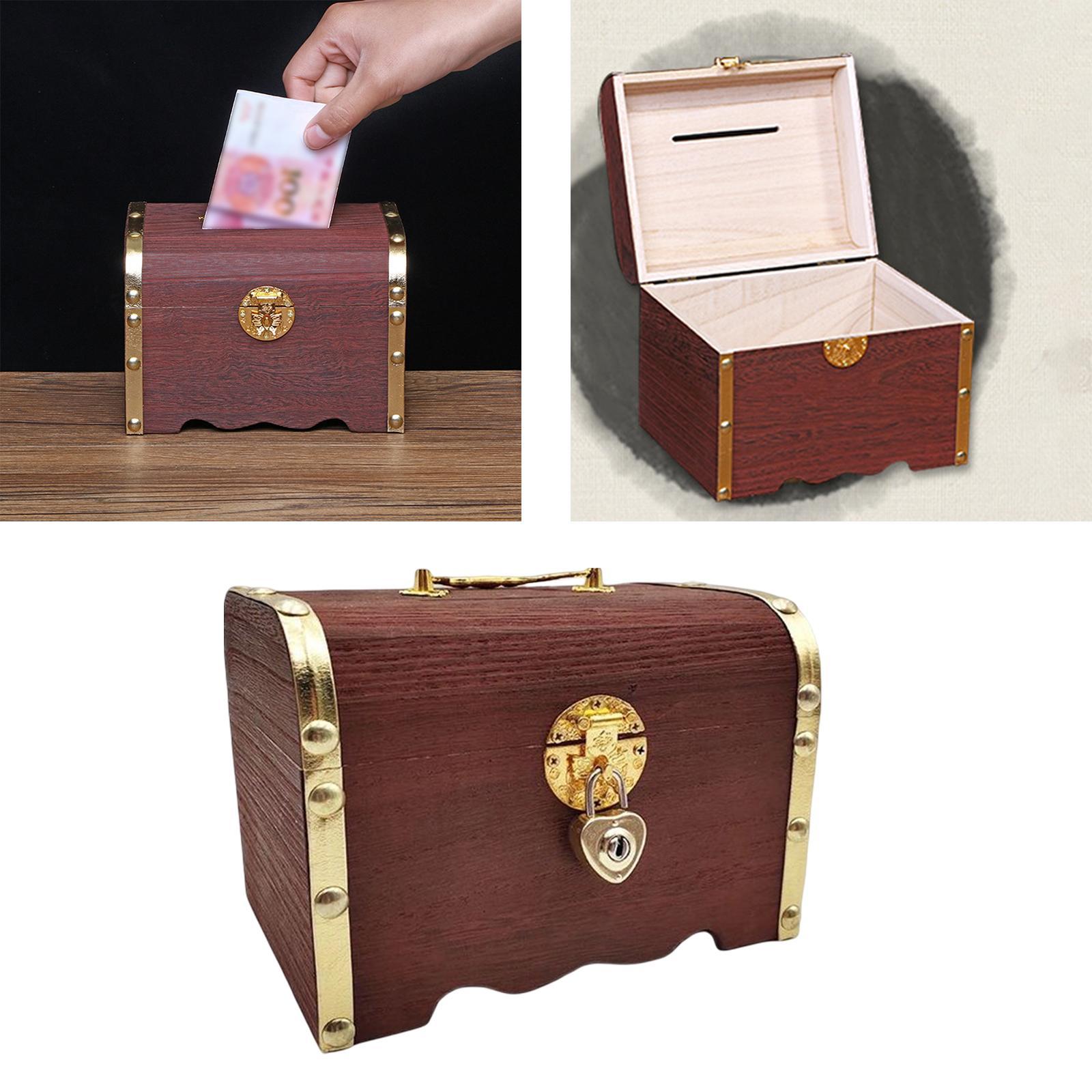 Vintage Wooden Piggy Bank Jewelry Box Storage Box Retro for Home Decor Dark
