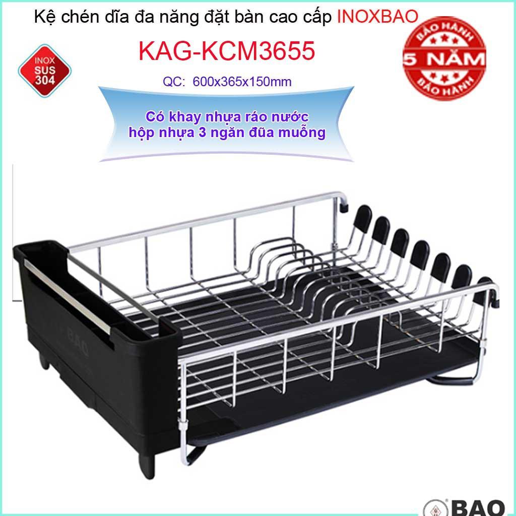 Kệ chén dĩa đa năng Inox Bảo KAG-KCM3655, giá đựng bát đĩa đặt bàn SUS304 dập đặc cao cấp 60cm có ống đũa siêu bền