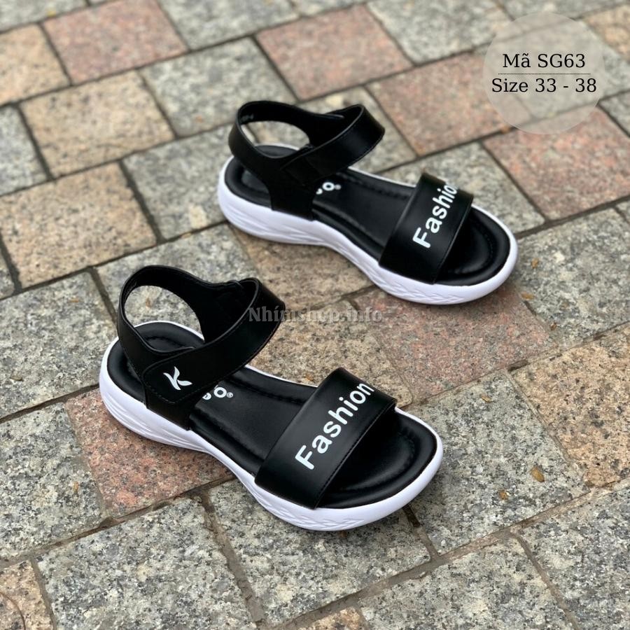 Dép sandal quai hậu bé gái KENTO quai ngang Fashione kiểu dáng thể thao năng động và cá tính, chất liệu da mềm êm, đế siêu nhẹ chống trơn màu đen cho trẻ em NHÍM SHOP SG63