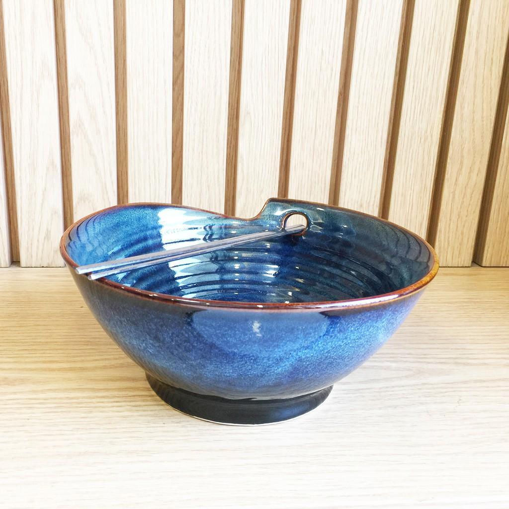 Tô Có Lỗ Xỏ Đũa Men Xanh Hoả Biến 22x9cm - Bát Tô Có Lỗ Men Cao Cấp