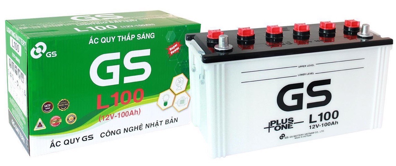 Bình Ắc Quy 12V-100Ah, Ắc Quy nước GS L100 chuyên dùng cho thắp sáng, quạt, máy bơm oxy