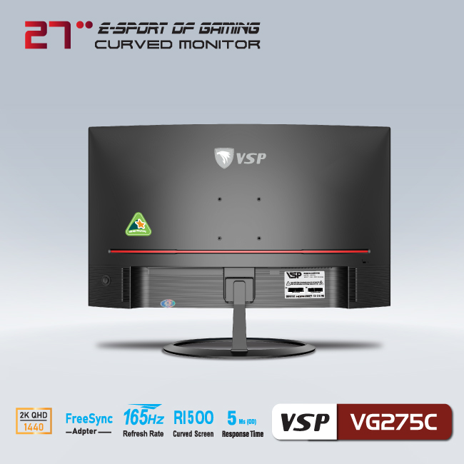 Màn hình máy tính 27inch VSP VG275C Cong Gaming (27&quot; VA 2K 165Hz, HDMI+DisplayPort) - Hàng chính hãng TECH VISION phân phối