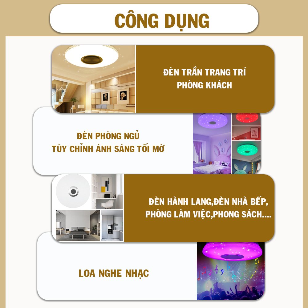 Đèn led ốp trần thông minh kiêm loa nghe nhạc không dây điều khiển qua smartphone