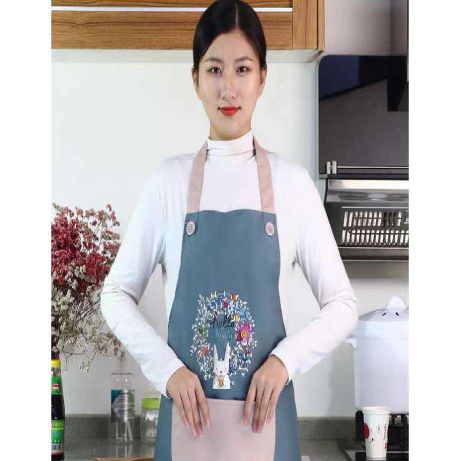 Tạp dề thỏ chống thấm nước kèm khăn lau tay bên hông có túi để đồ tiện dụng
