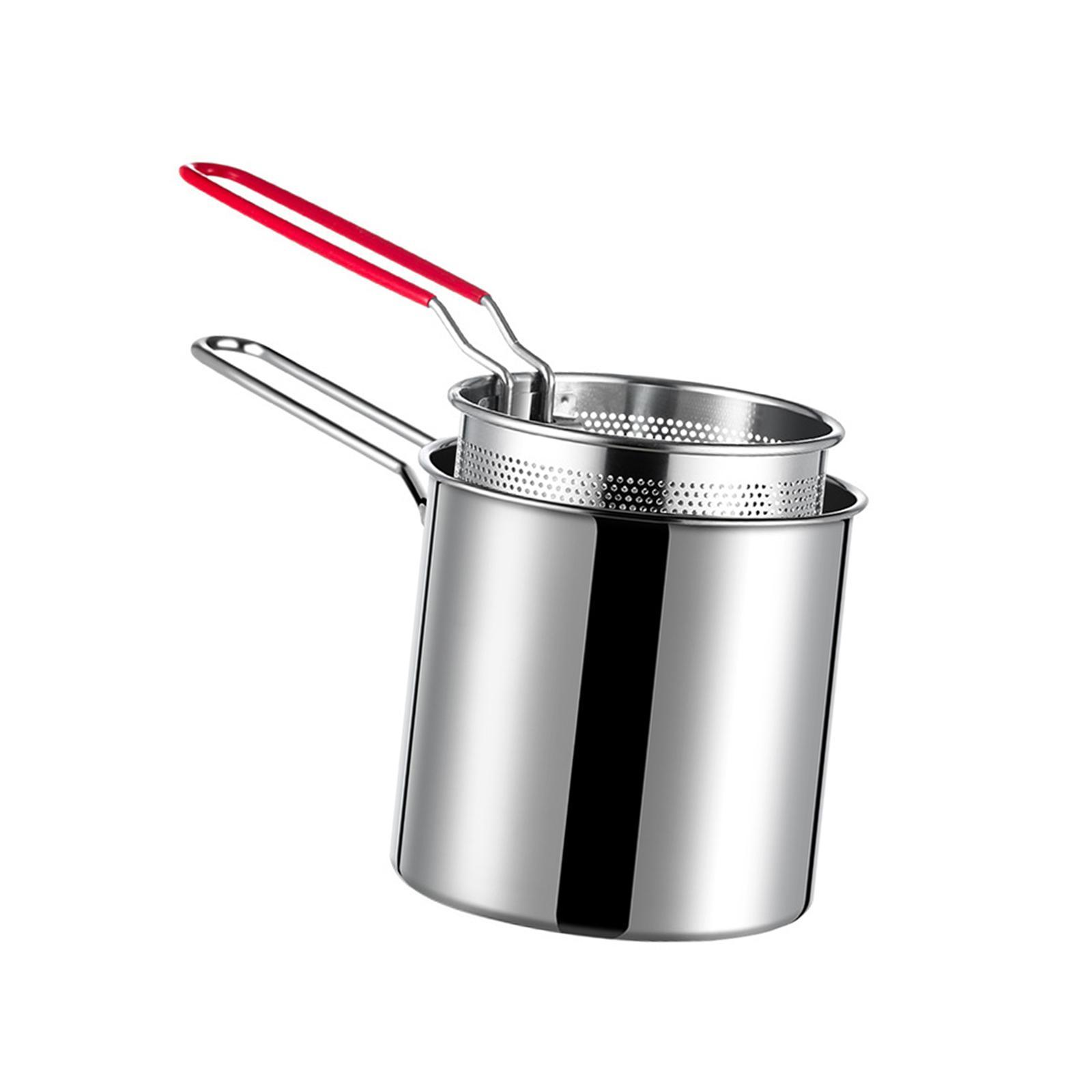 Mini Stainless Steel Deep Fry Pot with Strainer Basket Rustproof Frying Pan