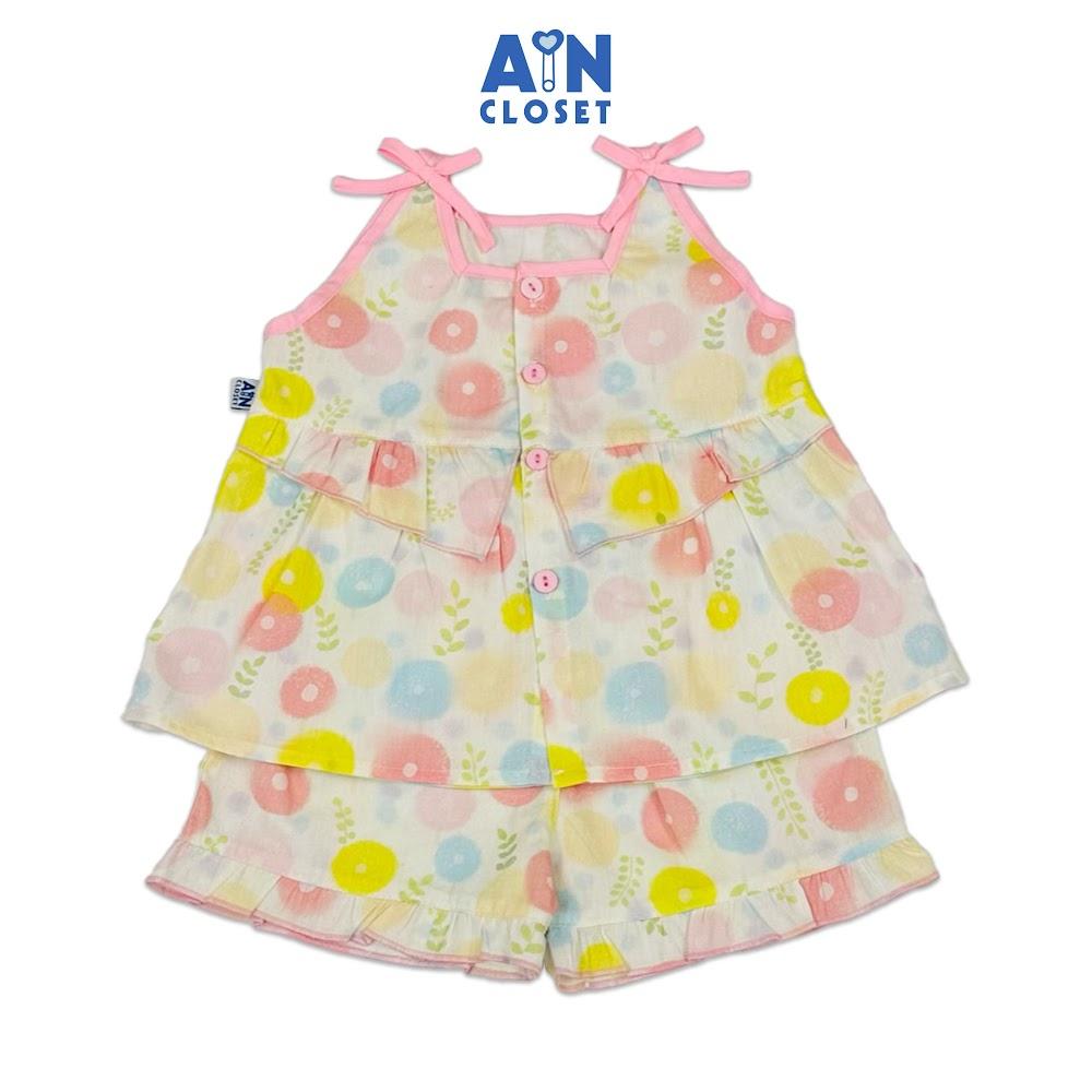 Bộ quần áo Ngắn bé gái họa tiết Cỏ Đồng Tiền Hồng Cotton - AICDBGSKQMJR - AIN Closet
