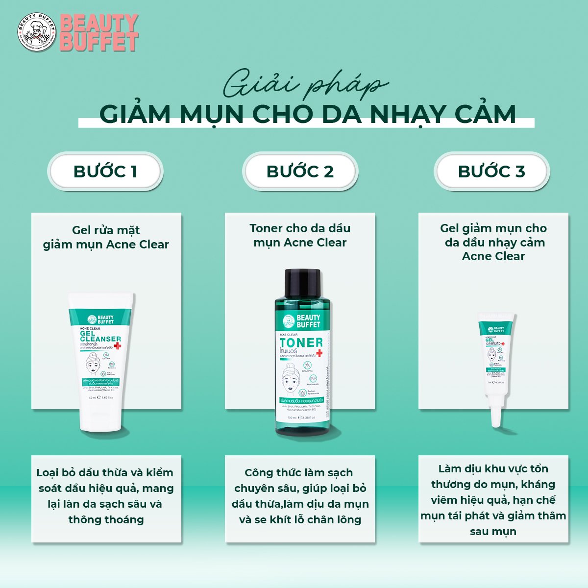 Nước cân bằng dành cho da dầu mụn Beauty Buffet AcneClear 100ml