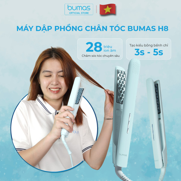 Máy Dập Phồng Chân Tóc BUMAS H8 - Máy Dập Lưỡi Vuông Bấm Phồng Chân Tóc - Phủ Protein Thực Vật - Hạn Chế Hư Tổn Nhiệt - Hàng Chính Hãng