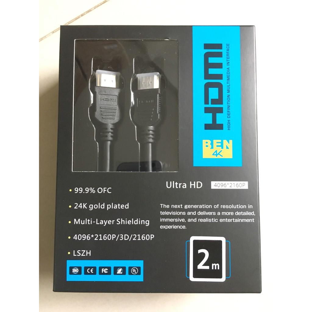 Dây HDMI Ben4K PVC 2M chuẩn 2.0 hỗ trợ Full3D 4K jack mạ vàng