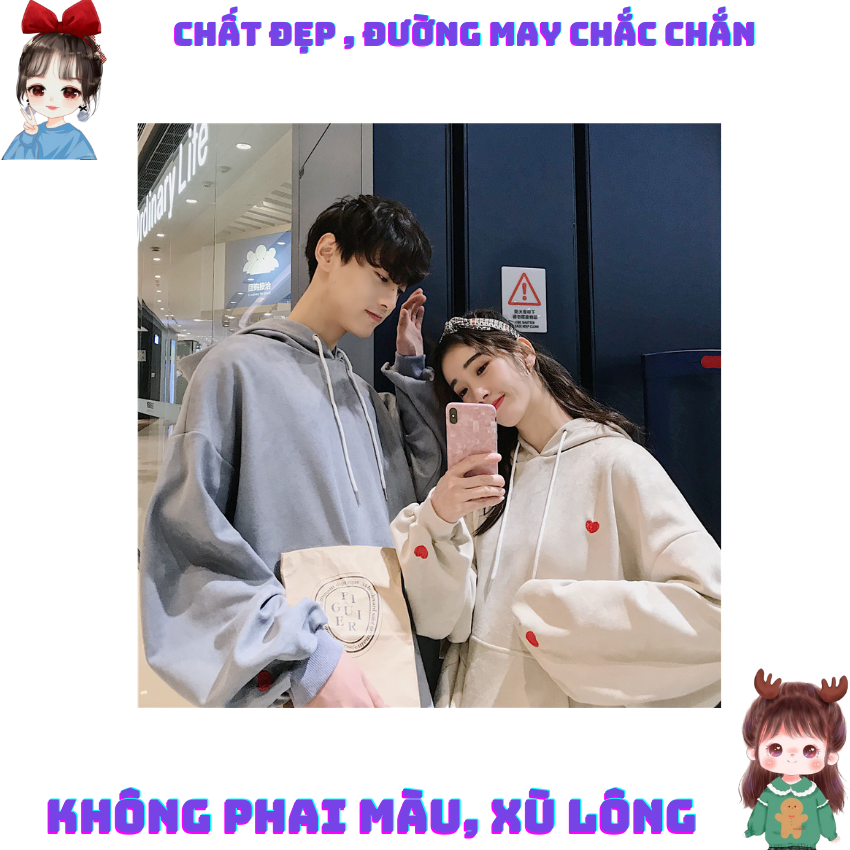 Áo Đôi Đẹp Nam Nữ MM02, Áo Đôi Với Người Yêu Nỉ Có Mũ InTim Trắng Xám ý Nghĩa