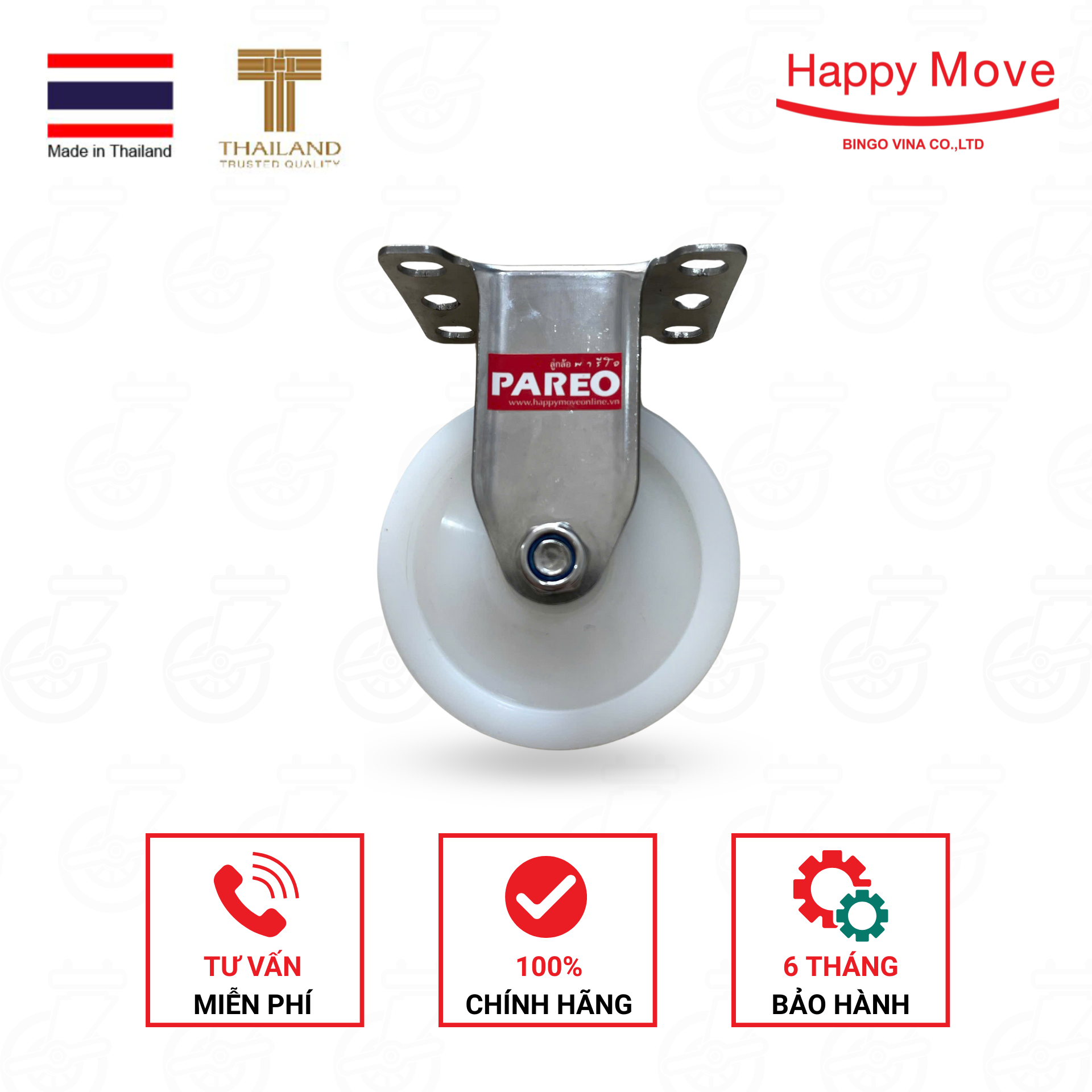 Bánh xe đẩy Nylon càng Inox 304 cố định 100x32mm - PAREO