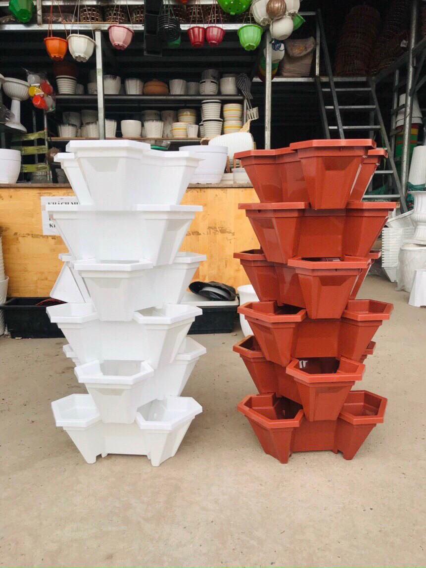 5 Chậu nhựa xếp tầng tháp trồng cây cảnh, trồng hoa, trồng rau củ tiết kiệm không gian- Chậu tam giác xếp tầng