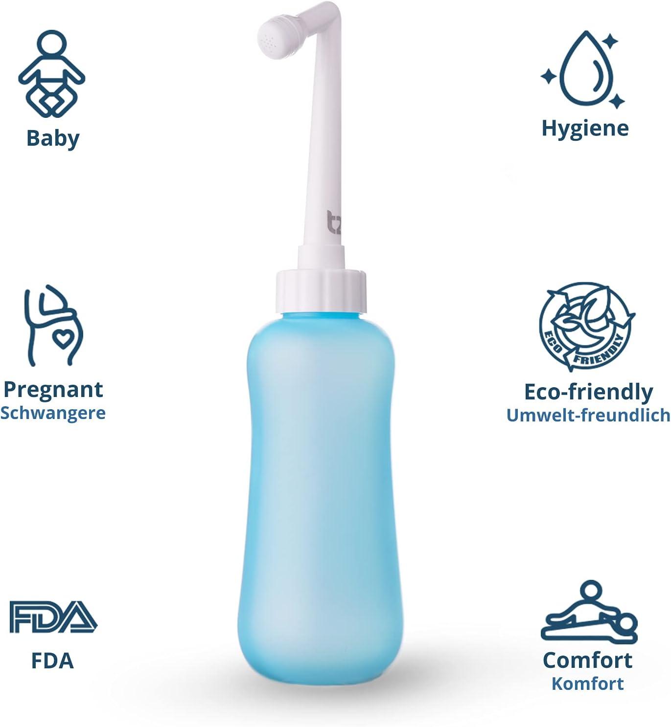 Bình sữa - Chậu rửa vệ sinh di động để chăm sóc sau sinh Giảm đau đáy chậu - Bình bóp 450ml có vòi góc 60° Túi đựng có thể giặt được - Dành cho bệnh viện, bà bầu