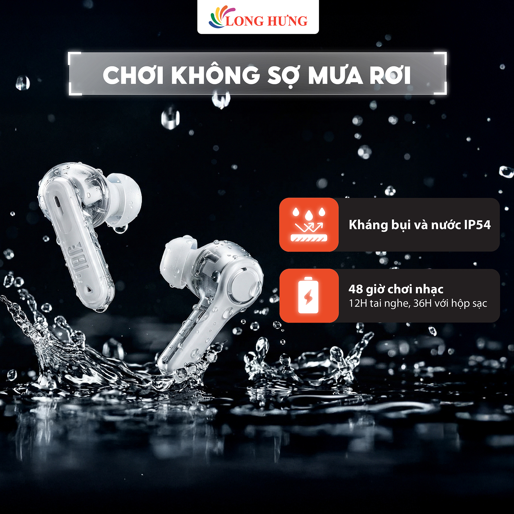 Tai nghe Bluetooth True Wireless JBL Tune Beam 2 Ghost - Hàng chính hãng
