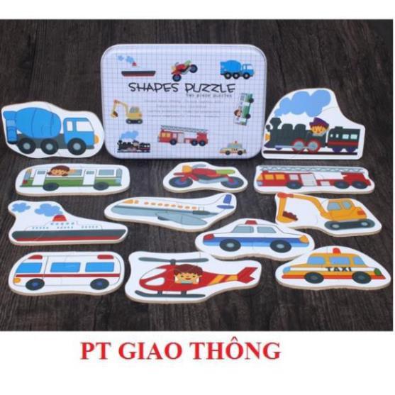 Đồ chơi bộ ghép hình hộp sắt 2 mảnh Shapes Puzzle thông minh cho bé