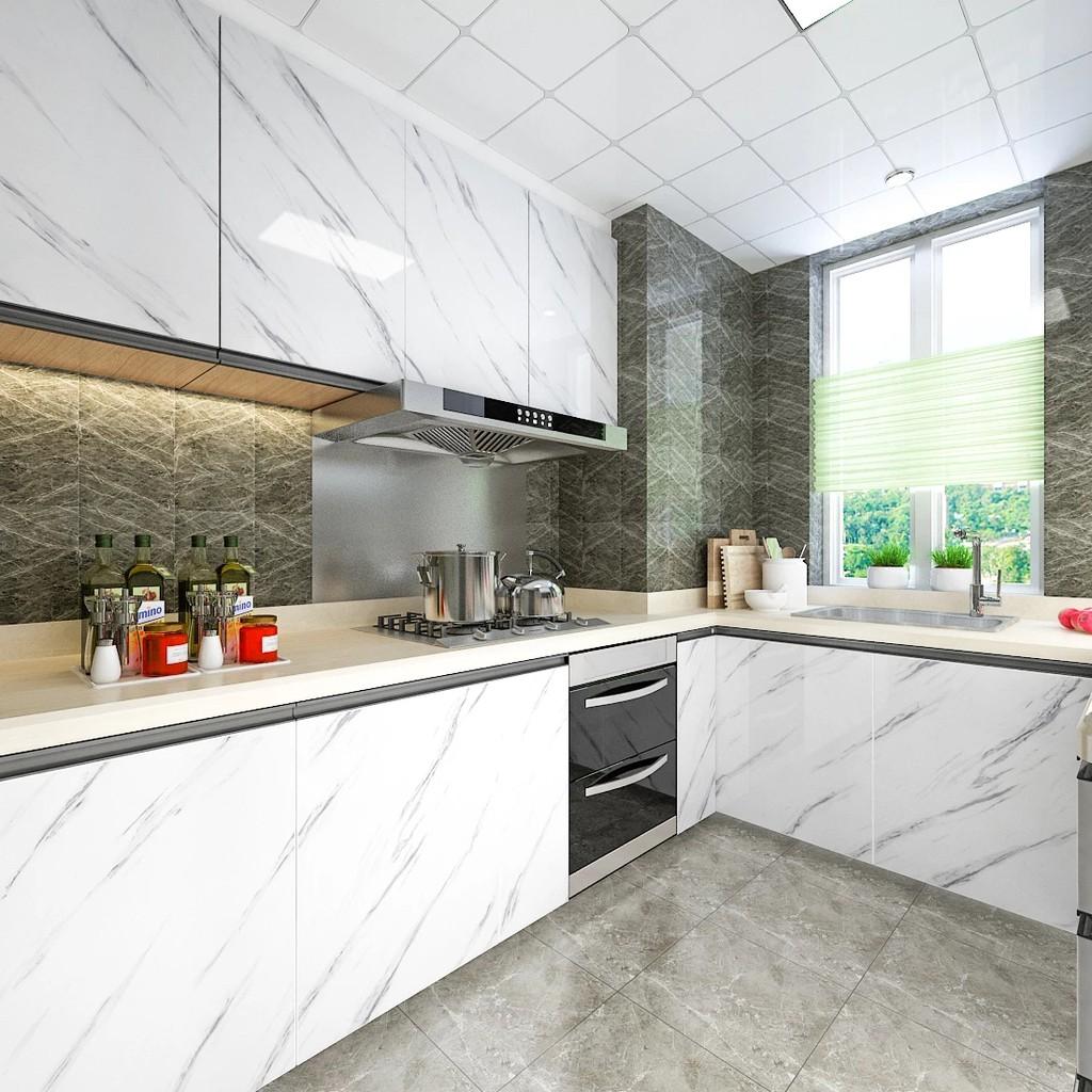 Miếng Dán Trang Trí Tường Chống Dầu Mỡ Họa Tiết Đá Cẩm Thạch