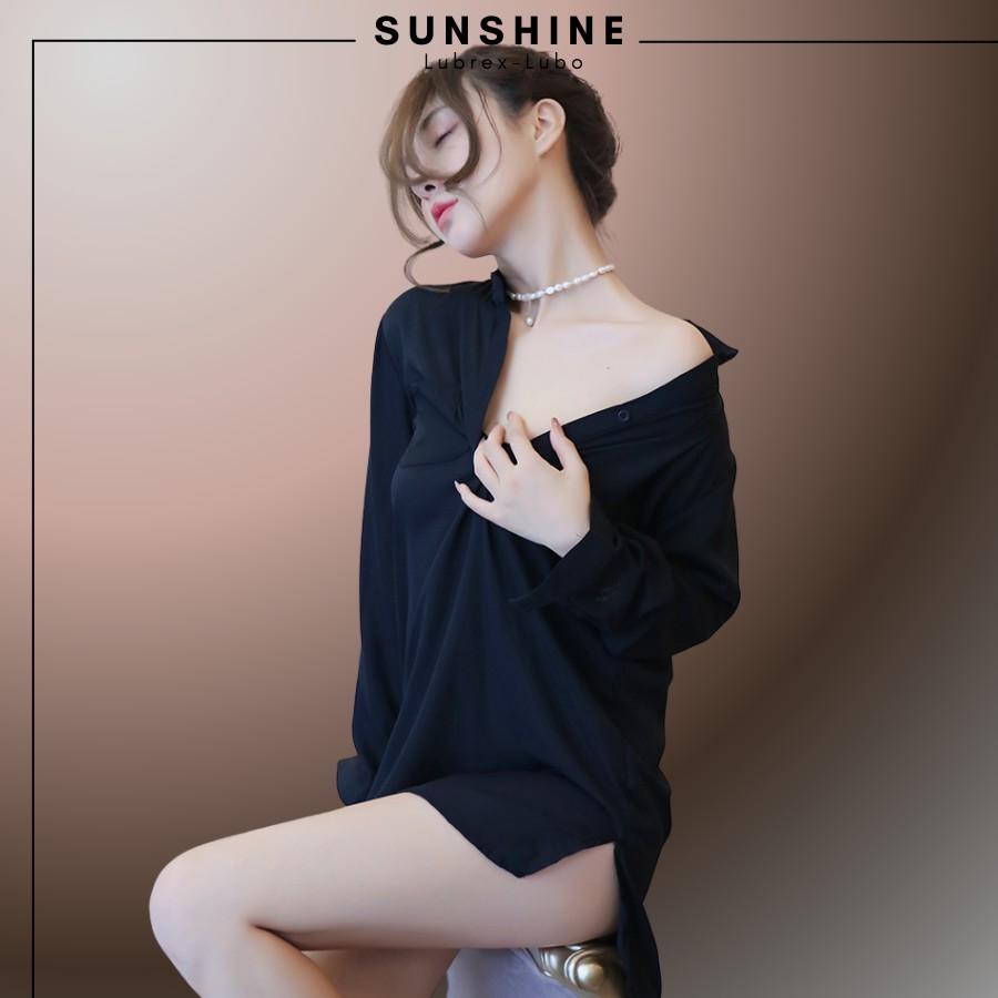 Áo Ngủ Sexy Sơ Mi Ngủ Voan Xuyên Thấu Dáng Dài Gợi Cảm MÀU ĐEN -SUNSHINE LUBREXLUBO- SMNDAY1016