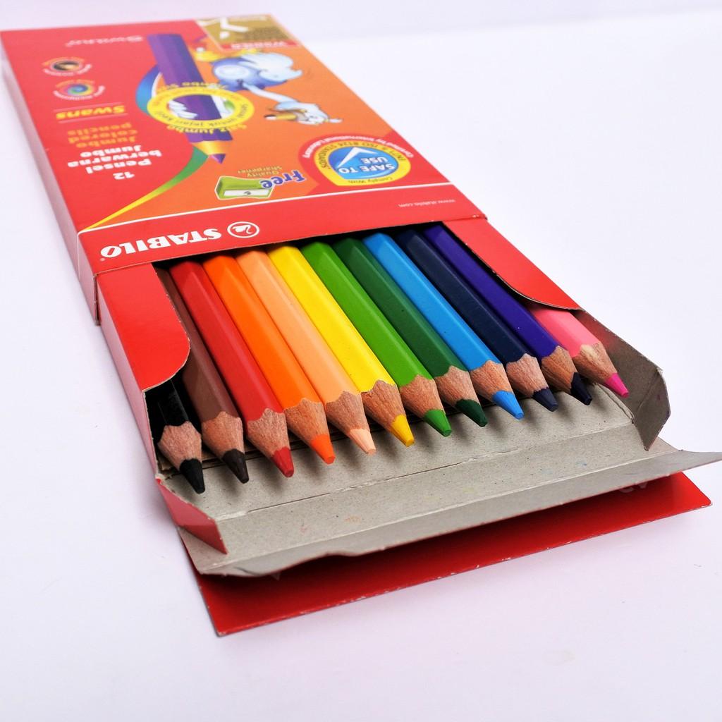 Bút chì màu STABILO Jumbo Colored Pencils hộp 12 màu cây dài (CLJ1877L)