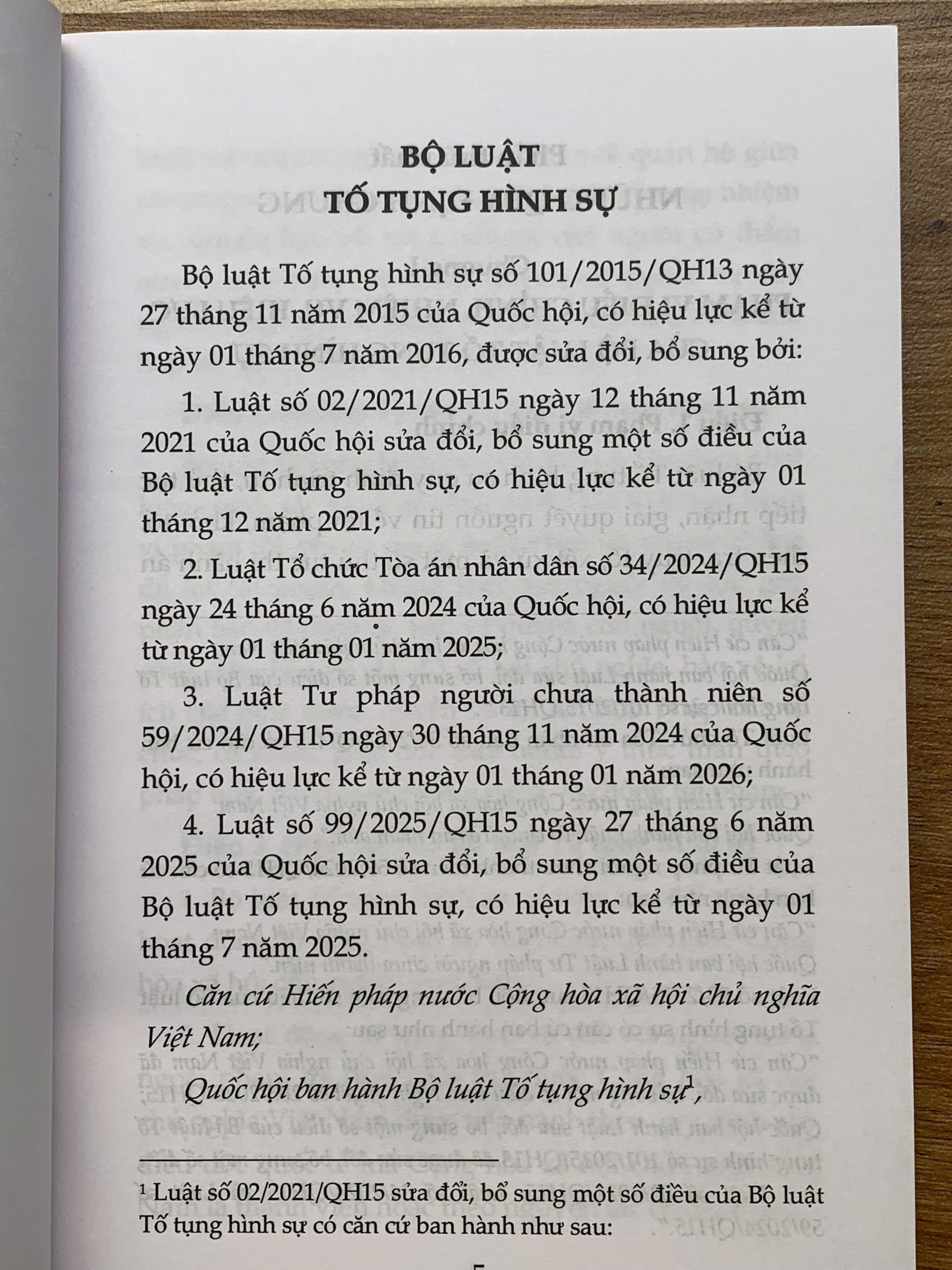 Bộ luật Tố tụng Hình sự năm 2015 (sửa đổi, bổ sung năm 2021, 2024, 2025)
