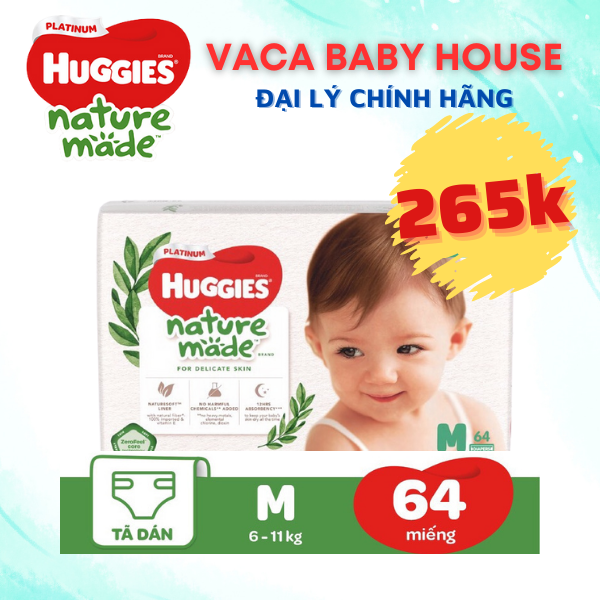 Tã Dán Siêu Cao Cấp Huggies Platinum Naturemade M64