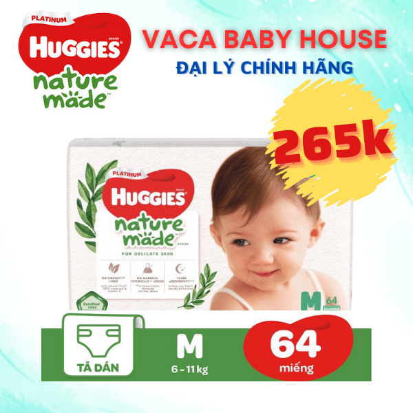 Tã Dán Siêu Cao Cấp Huggies Platinum Naturemade M64 (64 Miếng)