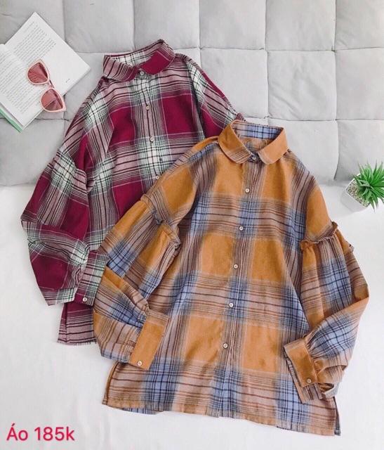 Áo sơ mi oversize caro tay phồng