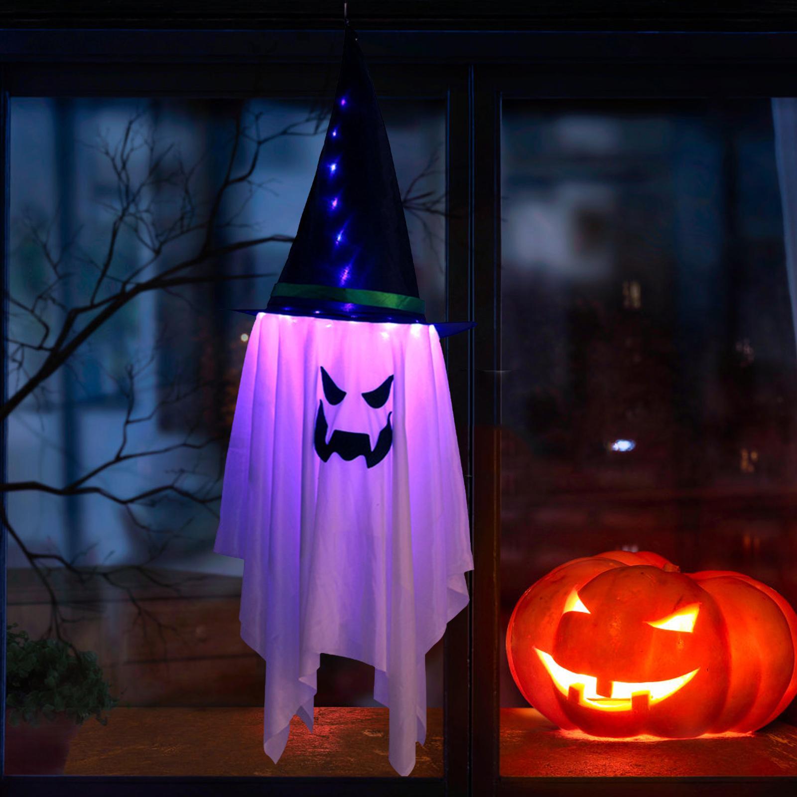 Halloween LED Flashing Light, Glowing Hanging , Scary Decorative Reusable Hanging Witch Hat Lamp for Patio ,Indoor Yard Decor