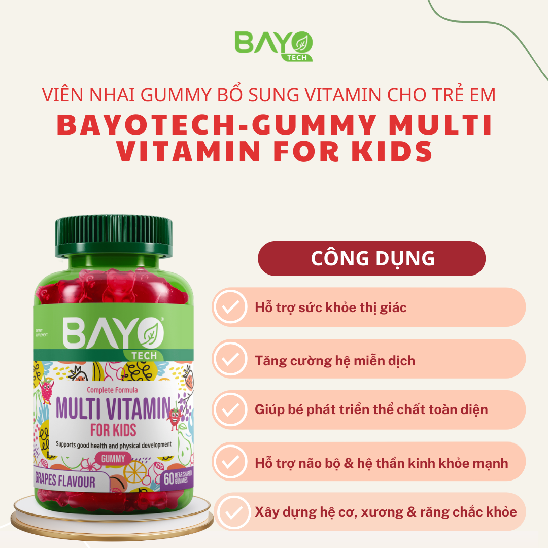 Viên nhai gummy bổ sung vitamin cho trẻ em Bayotech - Gummy Multi Vitamin For Kids