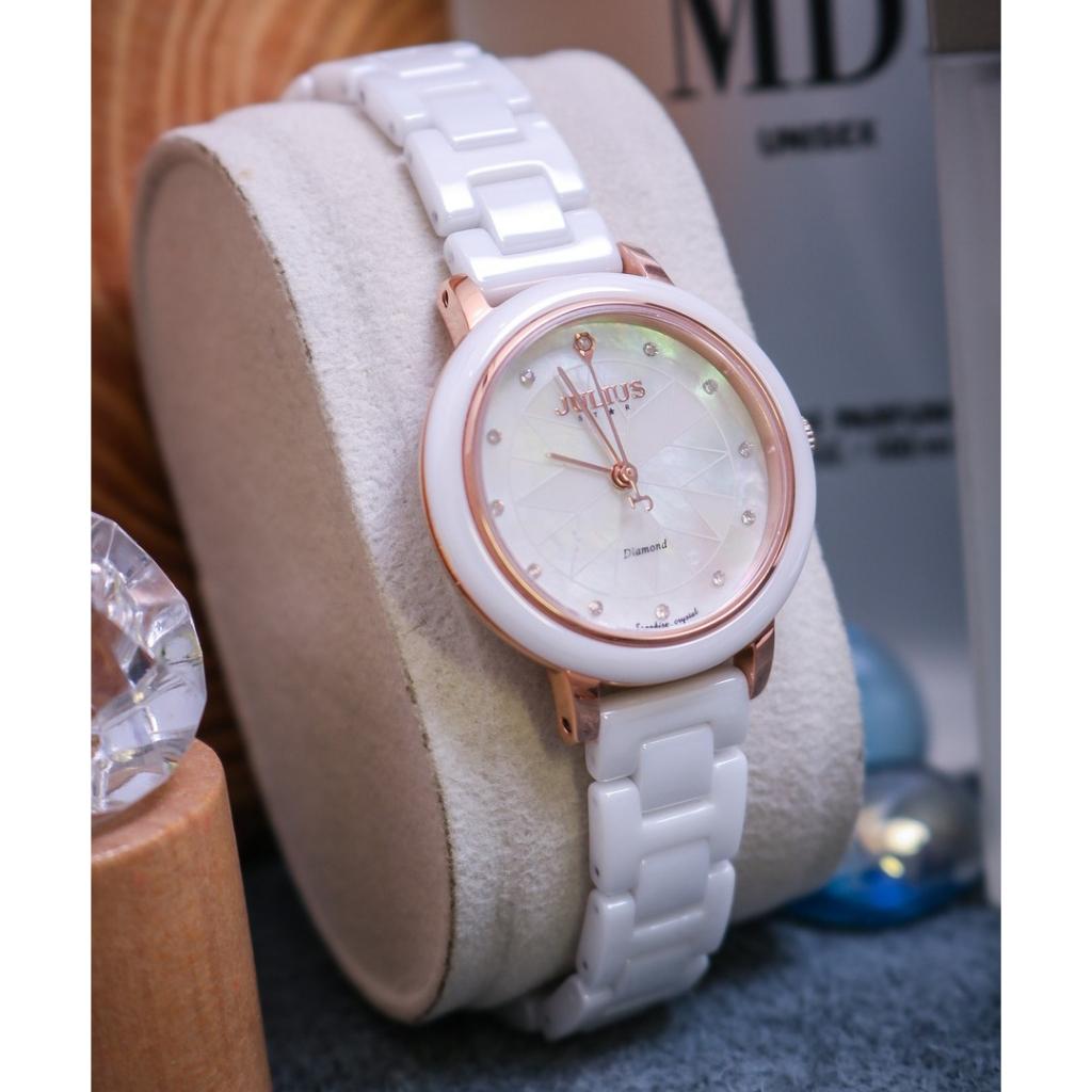 Đồng Hồ Nữ Chính Hãng Julius Cao Cấp Dây Đá Ceramic Mặt Tròn Chống Nước Kính Sapphire Đường Kính 30mm JS-062A