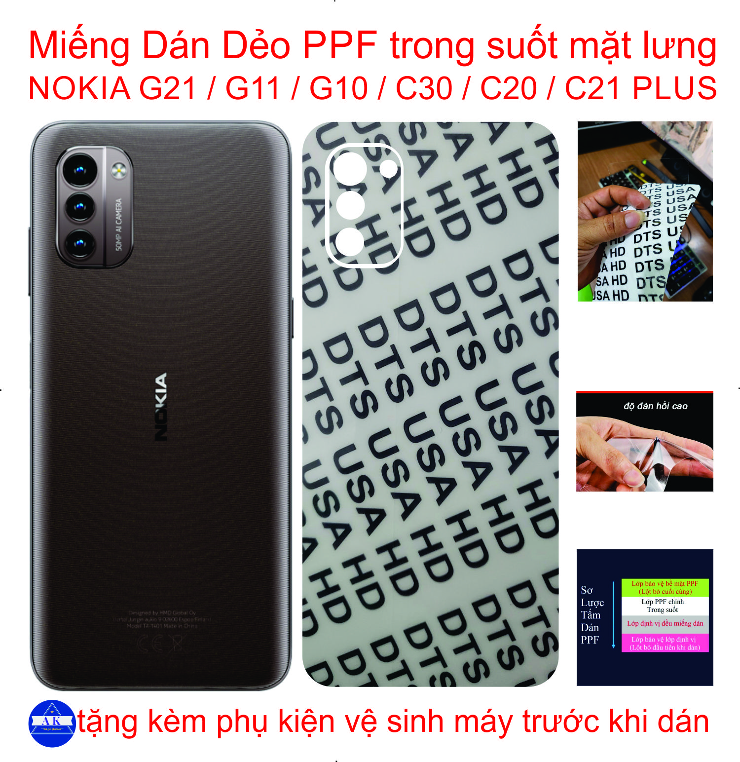 Dán Dẻo PPF mặt lưng dành cho cho NOKIA G21/ G11/ G10/ C30/ C20/ C21 plus bảo vệ mặt lưng chống trầy