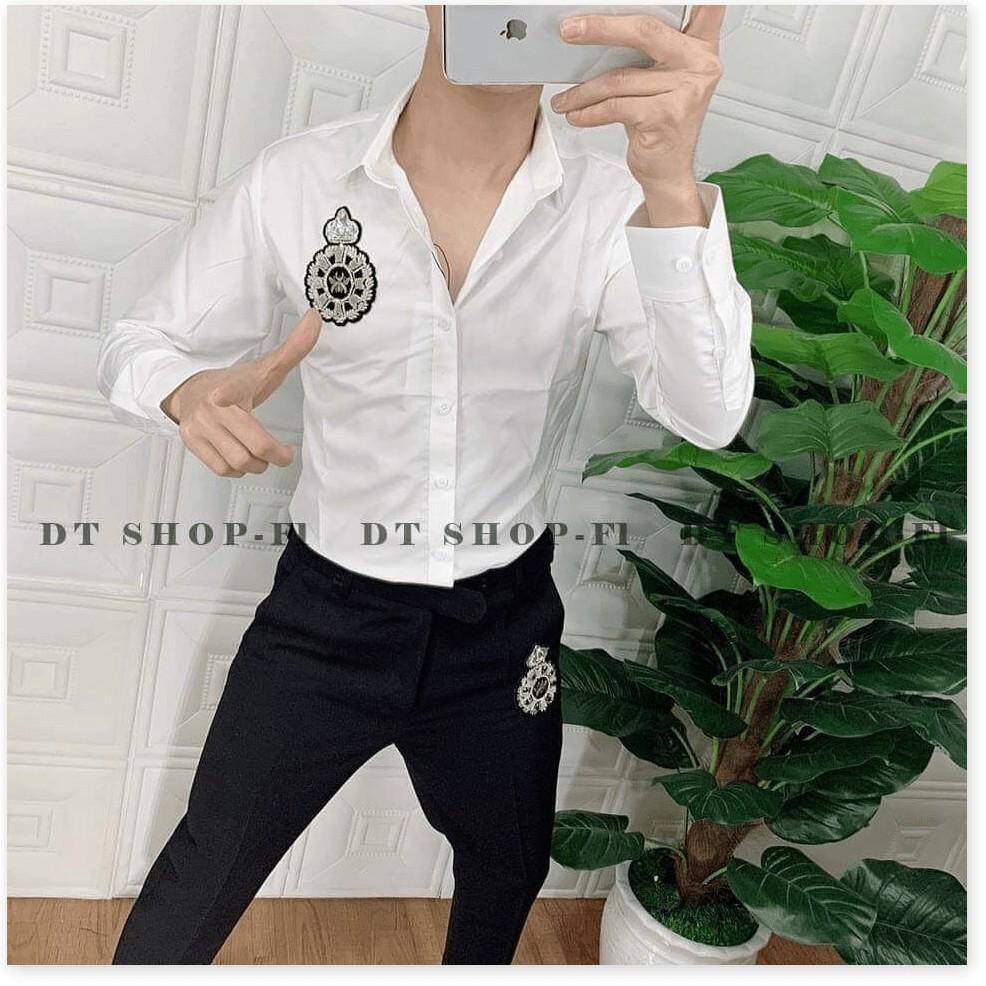 ÁO SƠ MI LỤA KHÔNG NHĂN,2 MÀU SANG TRỌNG,HỌA TIẾT LOGO ÁO SIÊU NGẦU KHÁNH AN FASHION