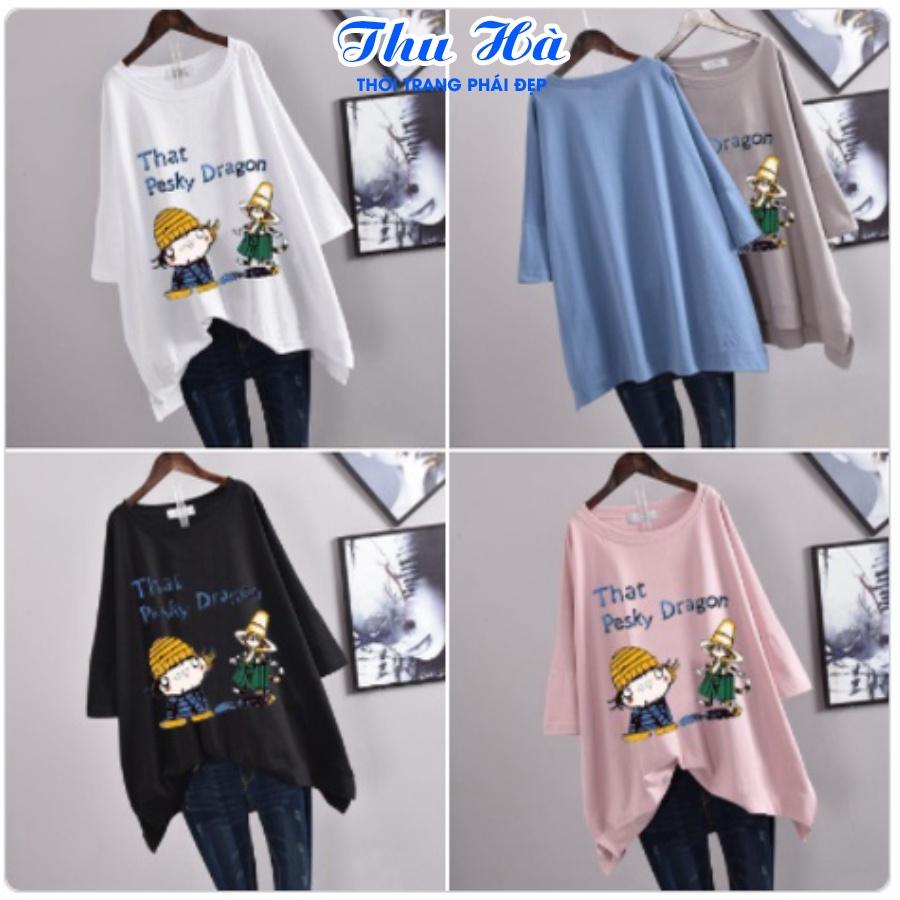 Áo thun nam nữ form rộng tay lỡ Thu Hà áo phông unisex freesize chất liệu mềm mát in chữ That Pesky Dragon
