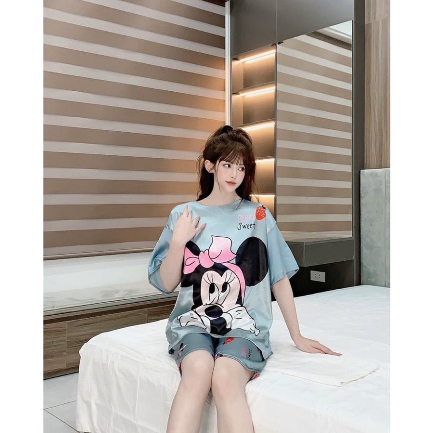 Bộ đồ bầu LỬNG LỤA SATIN áo cộc họa tiết siêu kute mặc nhà BL863